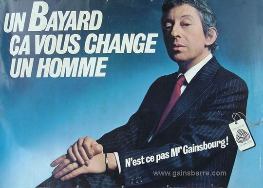 Serge Gainsbourg dans une pub de 1980 pour les costumes Bayard